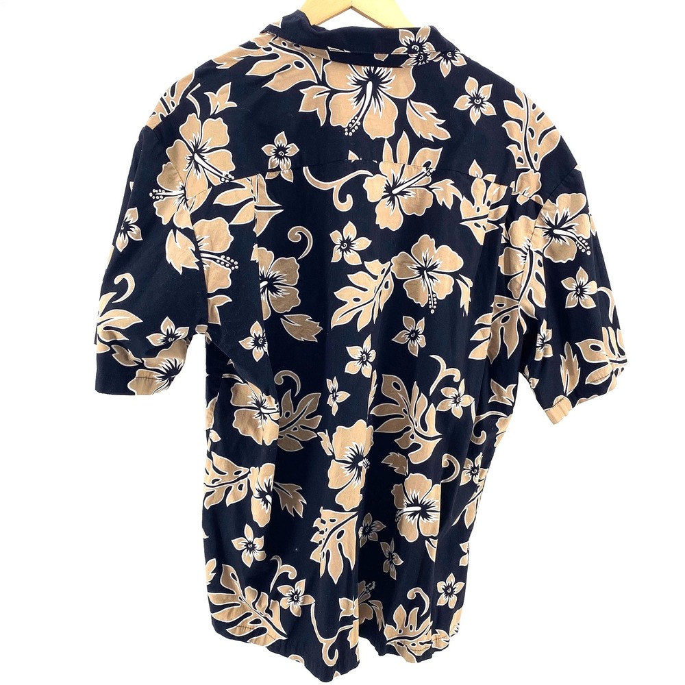 Alohawears Mens XL Hawaiian Shirt Black Tan Floral Print Short Sleeve USA Made - Picture 4 of 4